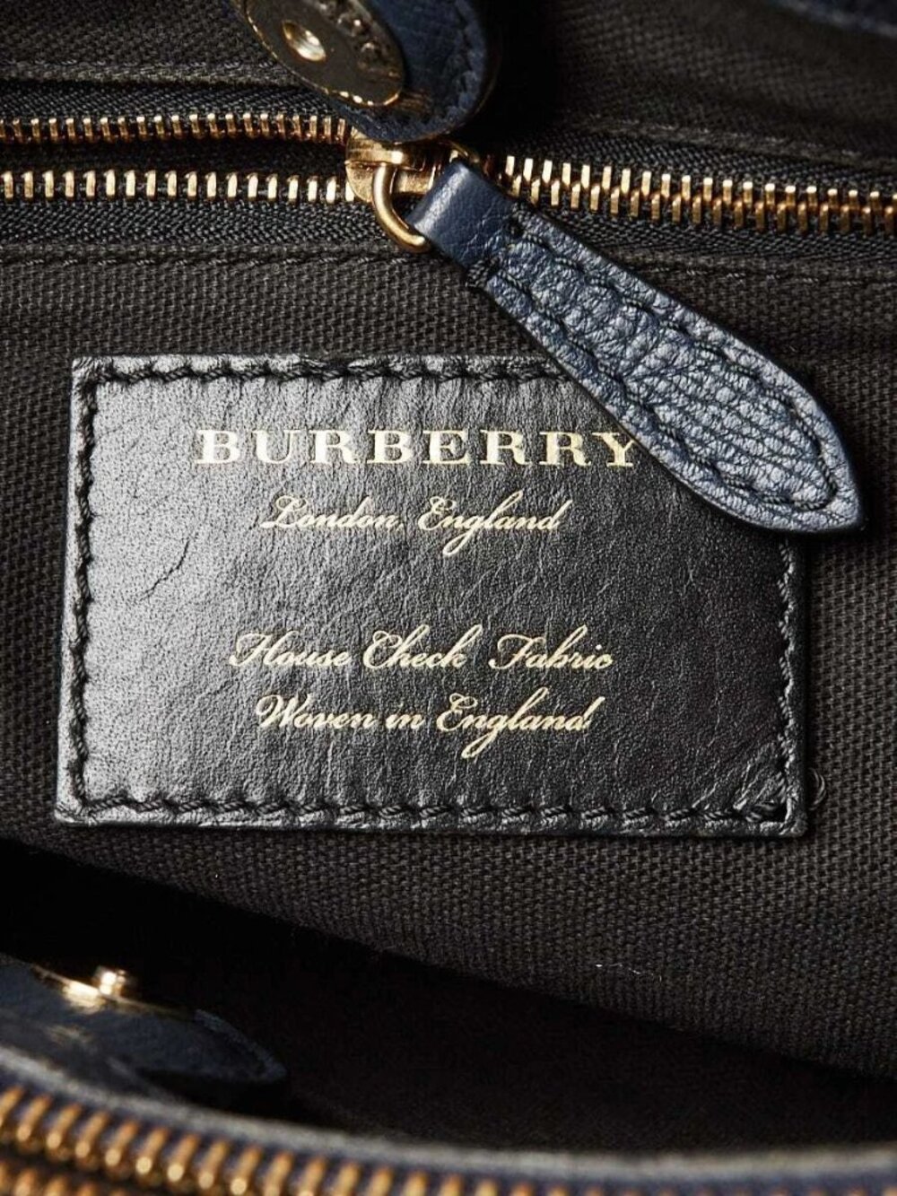 Burberry Blue Pebbled Leather House Check Medium Banner Tote Bag - Picture 11 of 12